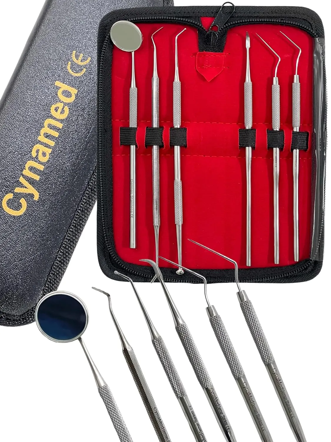 German-Dental Tools,Plaque Remover for Teeth,Dental Hygiene Cleaning Kit,Tooth Scraper Plaque Tartar Remover Cleaner,Dental Pick Scaler Oral Care Tools (Set of 6 with Pouch Oral Care)