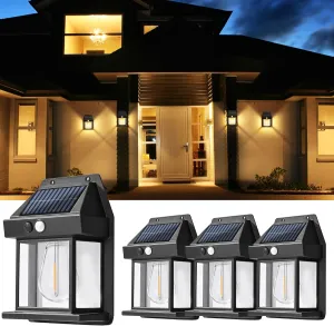 GIGALUMI Solar Wall Lights Outdoor, Dusk to Dawn Motion Sensor Lights Waterproof, 4 Pack Motion Sensor Solar Porch Lights with 3 Modes, for Patio, Garage, Shed