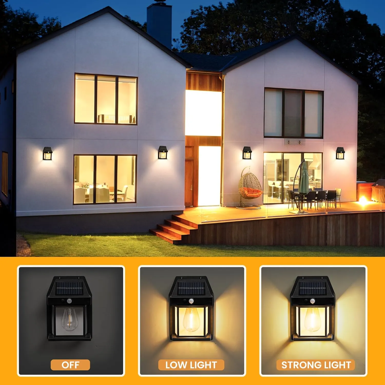 GIGALUMI Solar Wall Lights Outdoor, Dusk to Dawn Motion Sensor Lights Waterproof, 4 Pack Motion Sensor Solar Porch Lights with 3 Modes, for Patio, Garage, Shed