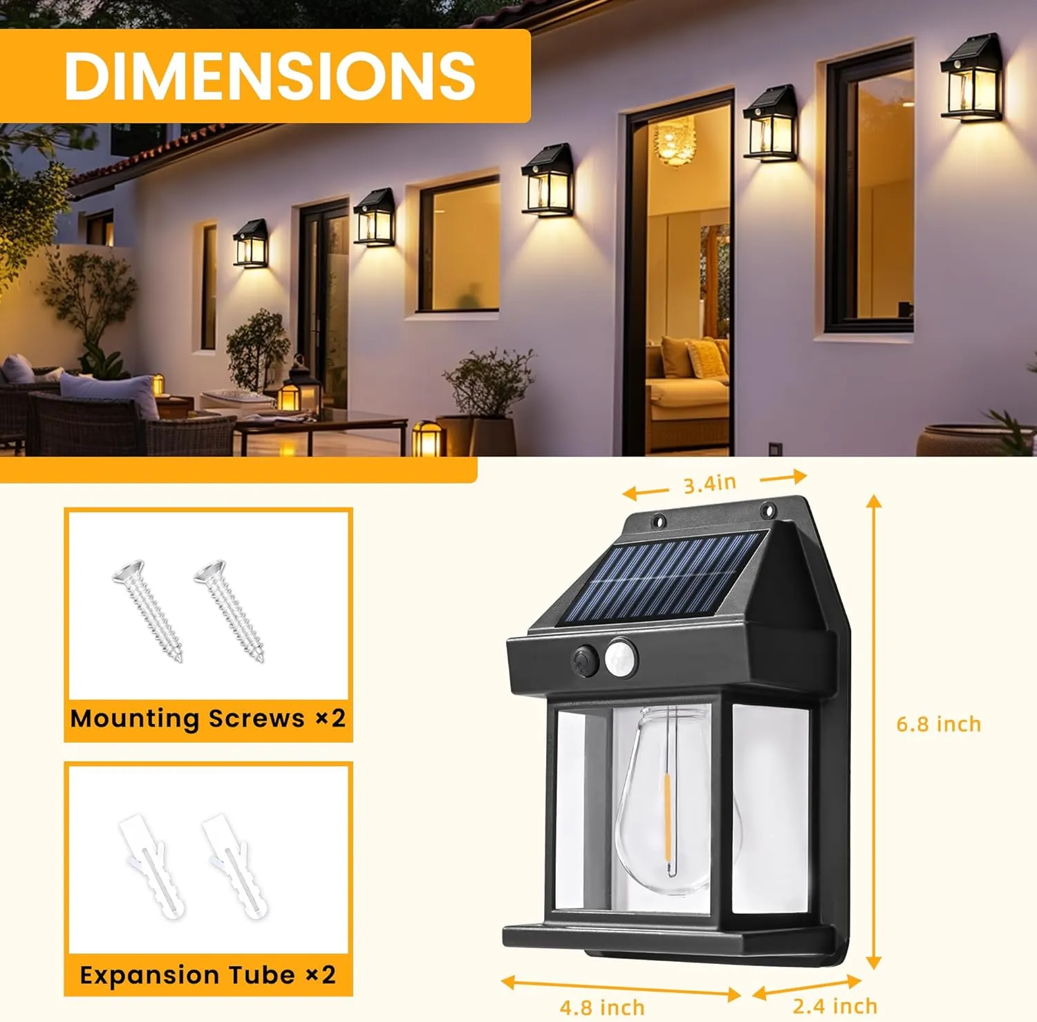 GIGALUMI Solar Wall Lights Outdoor, Dusk to Dawn Motion Sensor Lights Waterproof, 4 Pack Motion Sensor Solar Porch Lights with 3 Modes, for Patio, Garage, Shed