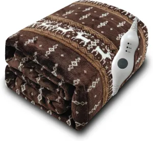 Gintao Electric Heated Blanket Throw,Double Flannel Electric Throw with 3 Heating Levels,ETL&FCC Certified, 4H Auto Off Overheat Protection,Heating Blanket for Home Office, 50"x60"Brown
