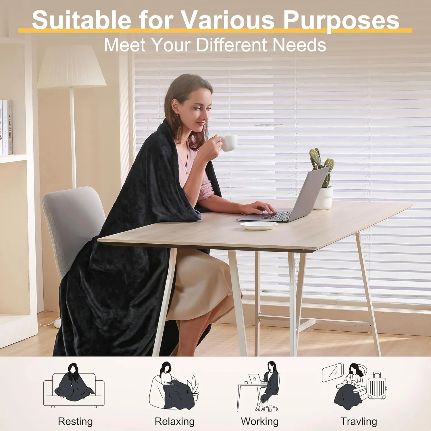 Gintao Electric Heated Blanket Throw,Double Flannel Electric Throw with 3 Heating Levels,ETL&FCC Certified, 4H Auto Off Overheat Protection,Heating Blanket for Home Office,Gifts,50"x60",Gray