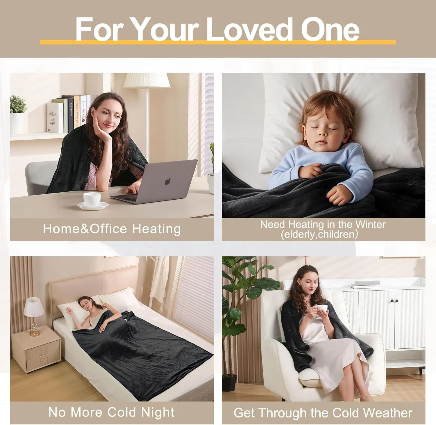 Gintao Electric Heated Blanket Throw,Double Flannel Electric Throw with 3 Heating Levels,ETL&FCC Certified, 4H Auto Off Overheat Protection,Heating Blanket for Home Office,Gifts,50"x60",Gray