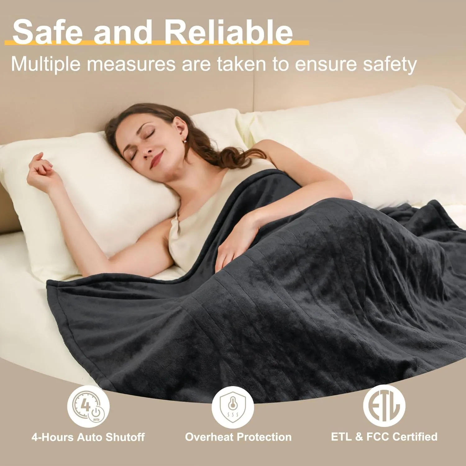 Gintao Electric Heated Blanket Throw,Double Flannel Electric Throw with 3 Heating Levels,ETL&FCC Certified, 4H Auto Off Overheat Protection,Heating Blanket for Home Office,Gifts,50"x60",Gray