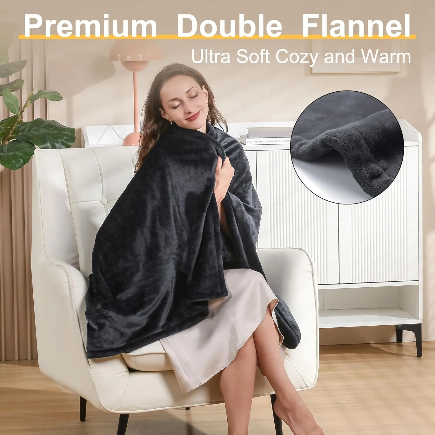 Gintao Electric Heated Blanket Throw,Double Flannel Electric Throw with 3 Heating Levels,ETL&FCC Certified, 4H Auto Off Overheat Protection,Heating Blanket for Home Office,Gifts,50"x60",Gray