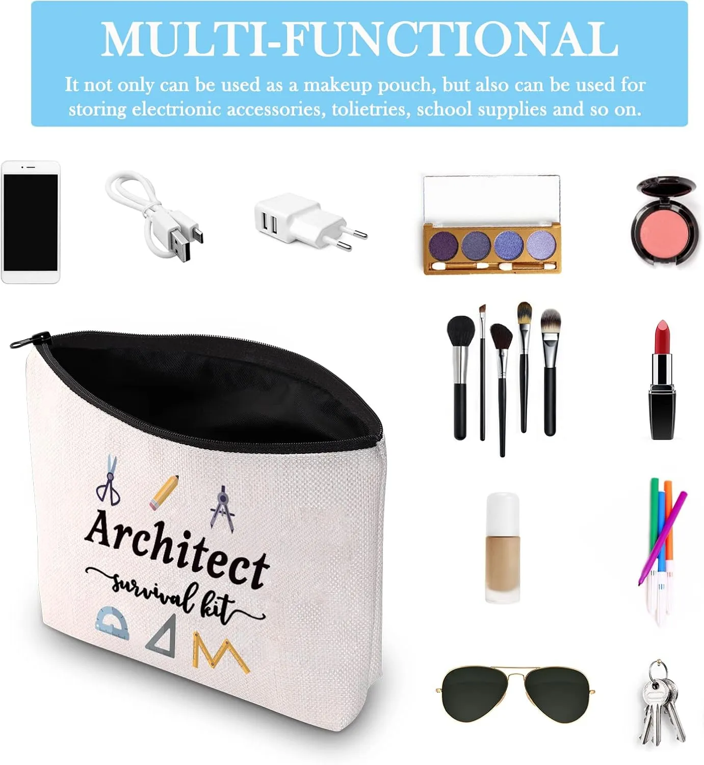 GJTIM Architecture Gifts Architecture Student Gift Architect Survival Kit Zipper Pouch Makeup Bag for Architects (Survival Kit Architect bag)