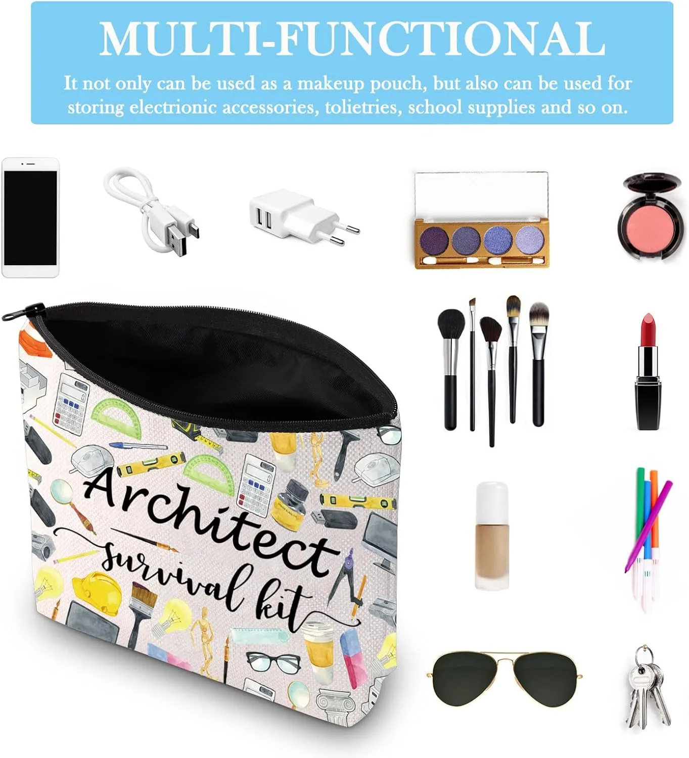 GJTIM Architecture Student Gift Survival Kit Zipper Pouch Makeup Bag for Architects (Survival Architect 2 Bag)