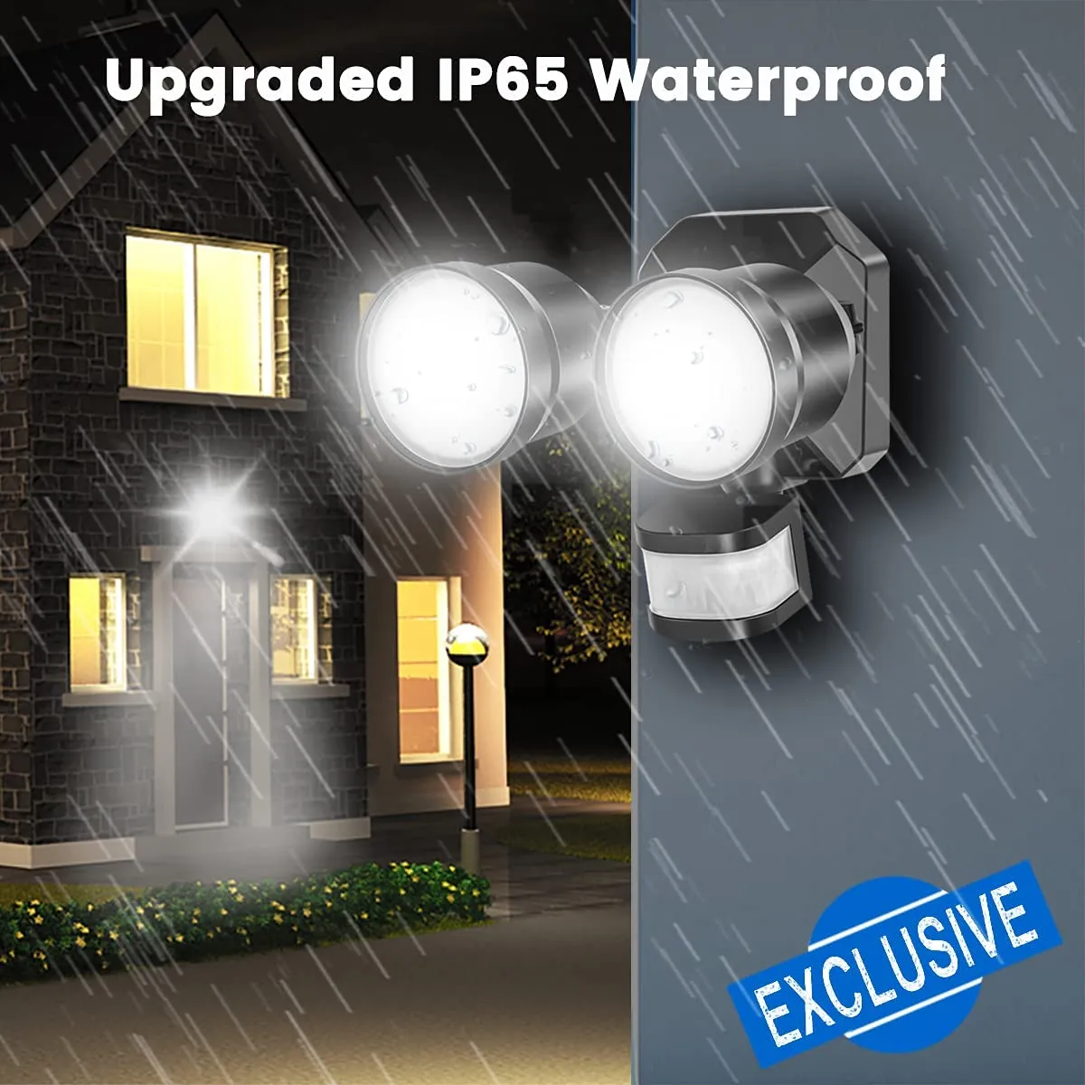 GLEEBOM  Dusk to Dawn Outdoor LED Flood Light Motion Sensor, Stay On or Motion On/Off Security Light, IP65 Waterproof 5000K, 280W Equivalent Eave Mount Spotlight for Garage, Porch, Yard, 1-Pack