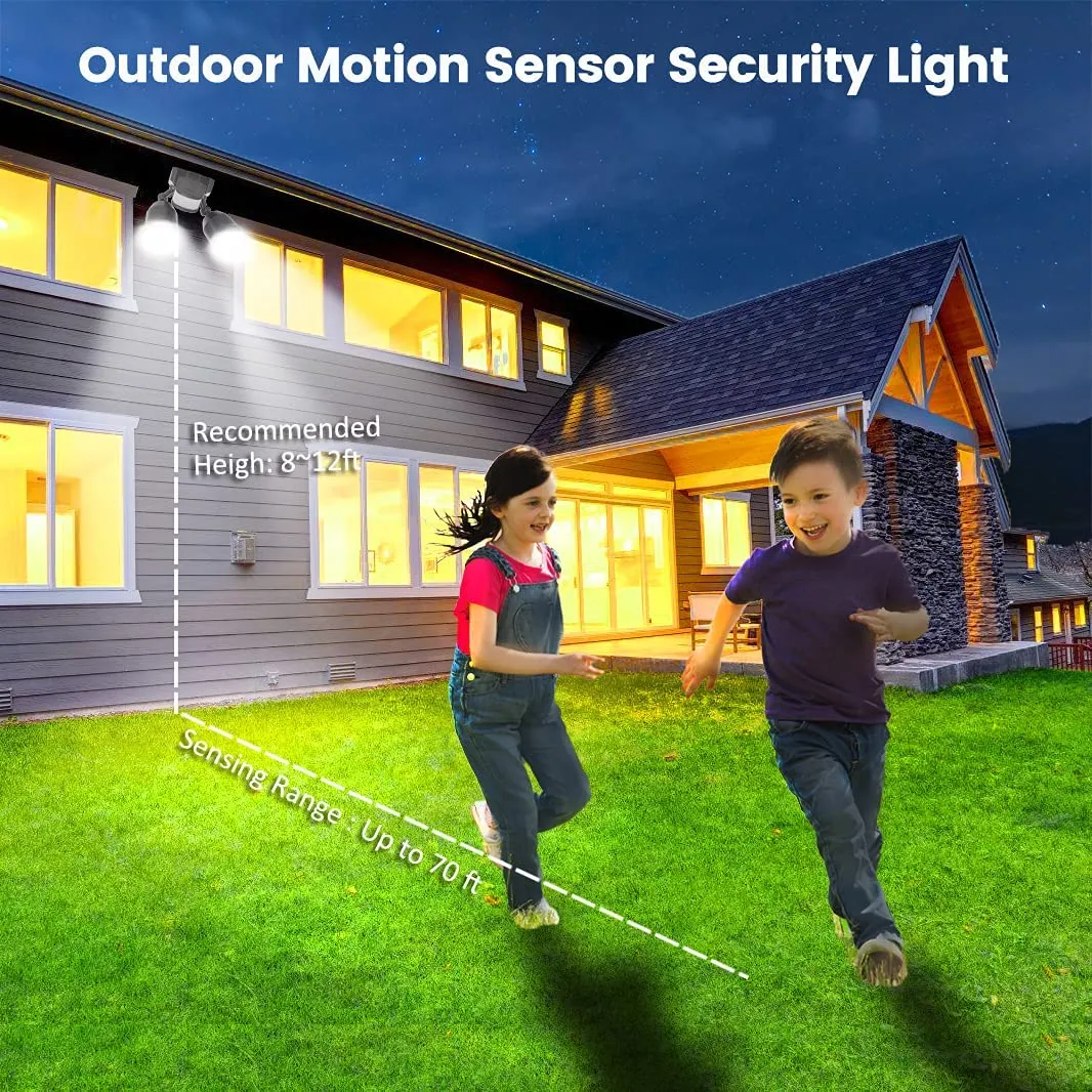 GLEEBOM  Dusk to Dawn Outdoor LED Flood Light Motion Sensor, Stay On or Motion On/Off Security Light, IP65 Waterproof 5000K, 280W Equivalent Eave Mount Spotlight for Garage, Porch, Yard, 1-Pack