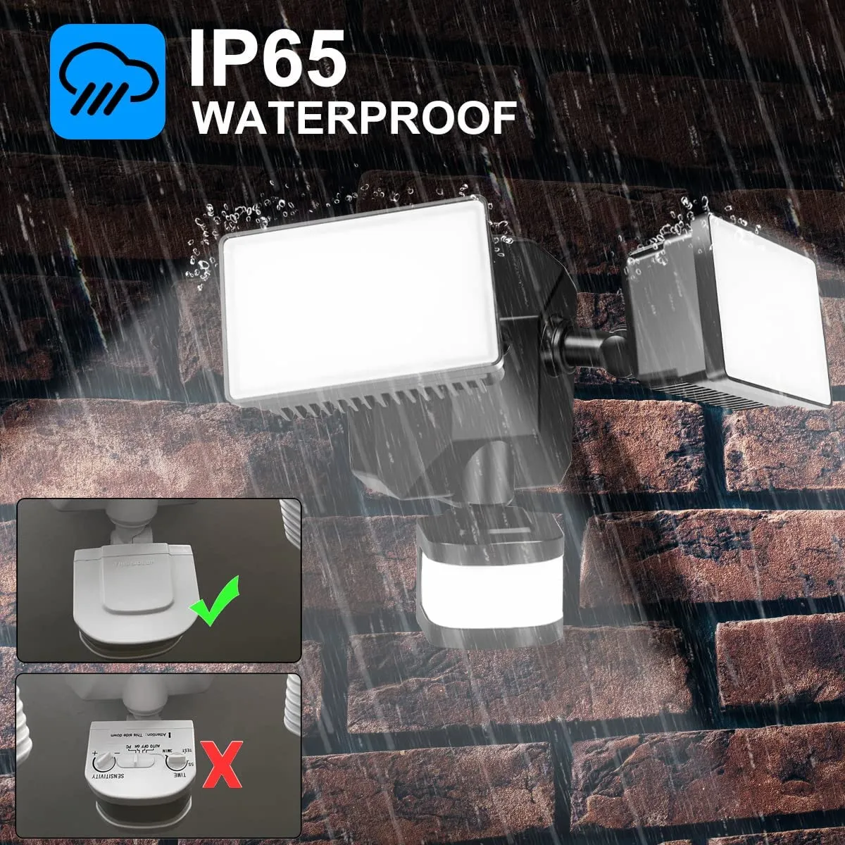 GLEEBOM Exterior Security Lights Motion Sensor, Dusk to Dawn LED Flood Lights Hard Wired 110V/130V, 5000K Multifunction, ETL Approved Outdoor Lights Motion Detected for Garage/Porch/Yard,1-Pack