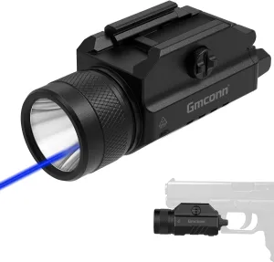 Gmconn 1250 Lumen Tactical Flashlight Green Blue Red Laser Light Combo, Rechargeable Pistol Light with Strobe/Momentary Compatible with Picatinny