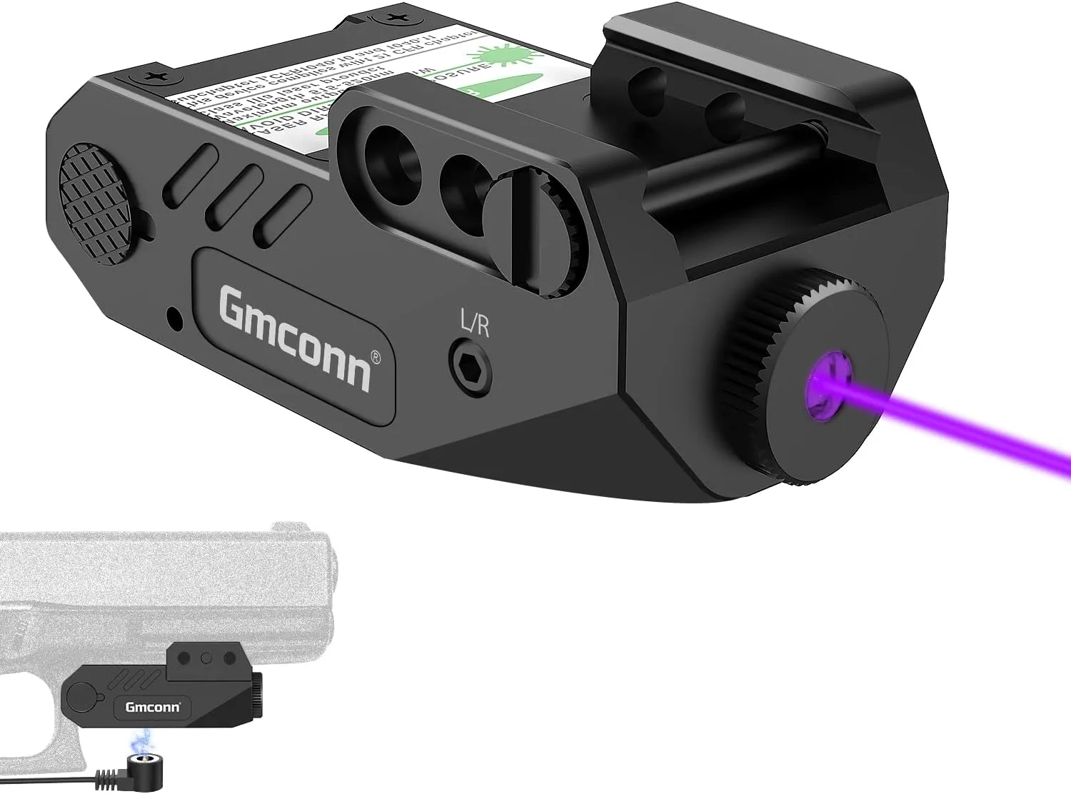 Gmconn Pistol Purple Laser Sight with Rechargeable Magnetic USB Port, Aluminum Low Profile Picatinny Mount Purple Dot Sight
