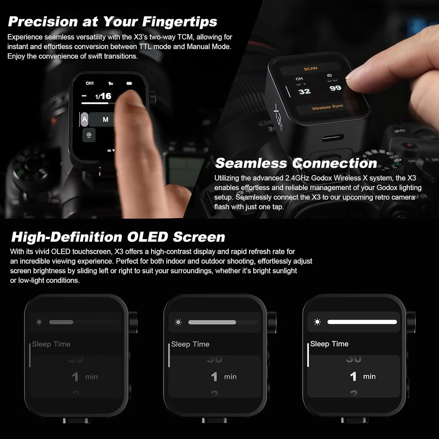 Godox X3C X3 C X3-C TTL Wireless Flash Trigger Compatible for Canon Camera, OLED Touchscreen Flash Transmitter,Built-in Lithium Battery Quick Charge(Upgrade Version of X2T-C/Xpro-C/XProII-C)