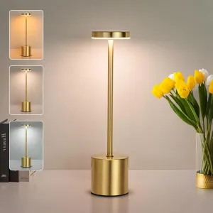 Gold Cordless Table Lamp,Rechargeable 5200mAH Battery Operated Touch Desk Lamp,3 Color Stepless Dimming Up Bedside Lamps,Modern Portable LED Small Desk Light for Bedroom/Restaurant Lighting