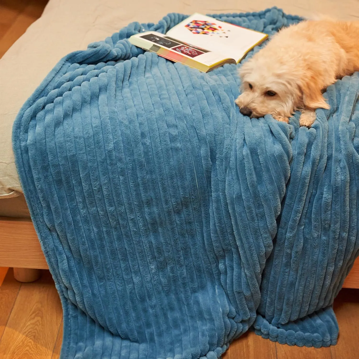 GOTCOZY Electric Blanket Heated Throw 50''X60''- Ribbed Faux Fur Heated Blanket with 4 Heating Level & 3 Hour Auto Off Heating Blanket, ETL&FCC Certified Machine Washable(Blue Moon)