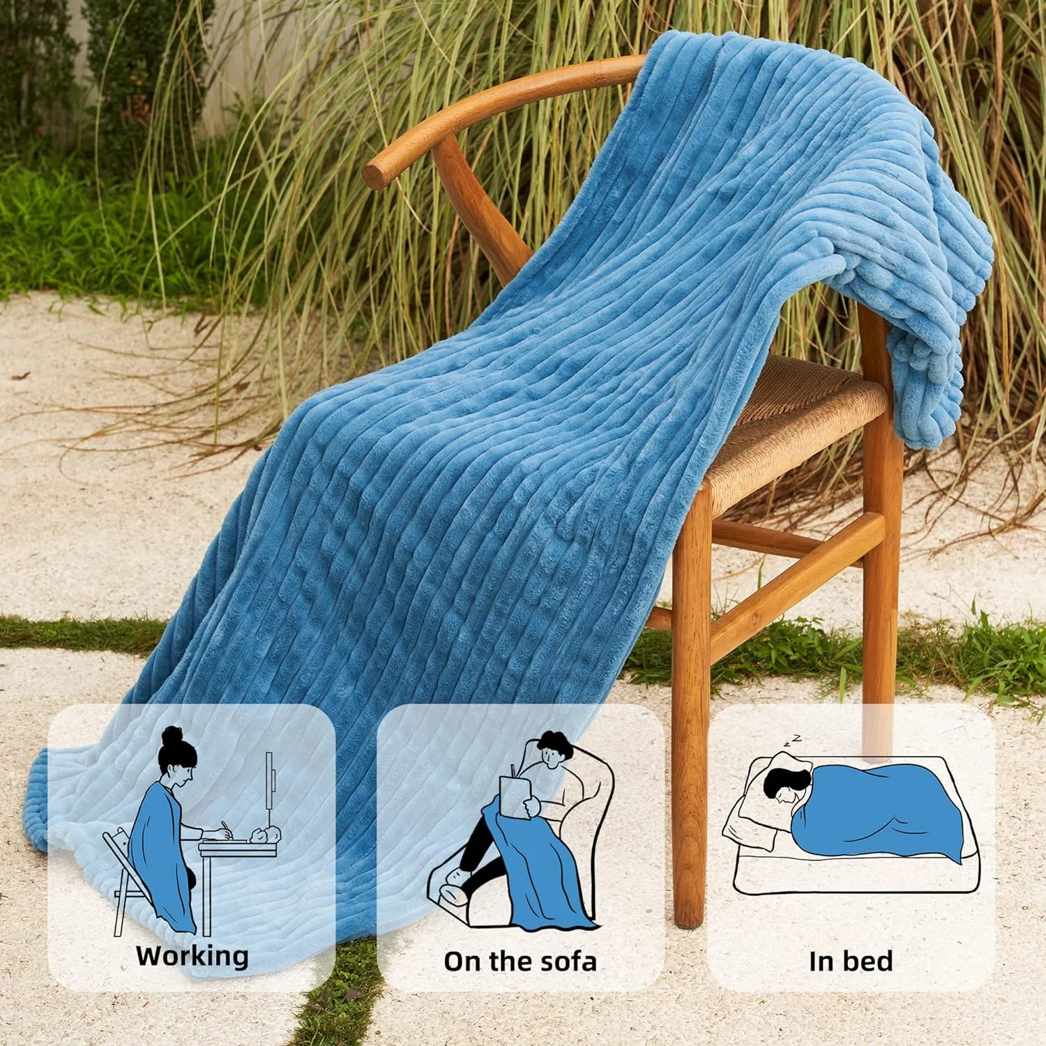 GOTCOZY Electric Blanket Heated Throw 50''X60''- Ribbed Faux Fur Heated Blanket with 4 Heating Level & 3 Hour Auto Off Heating Blanket, ETL&FCC Certified Machine Washable(Blue Moon)