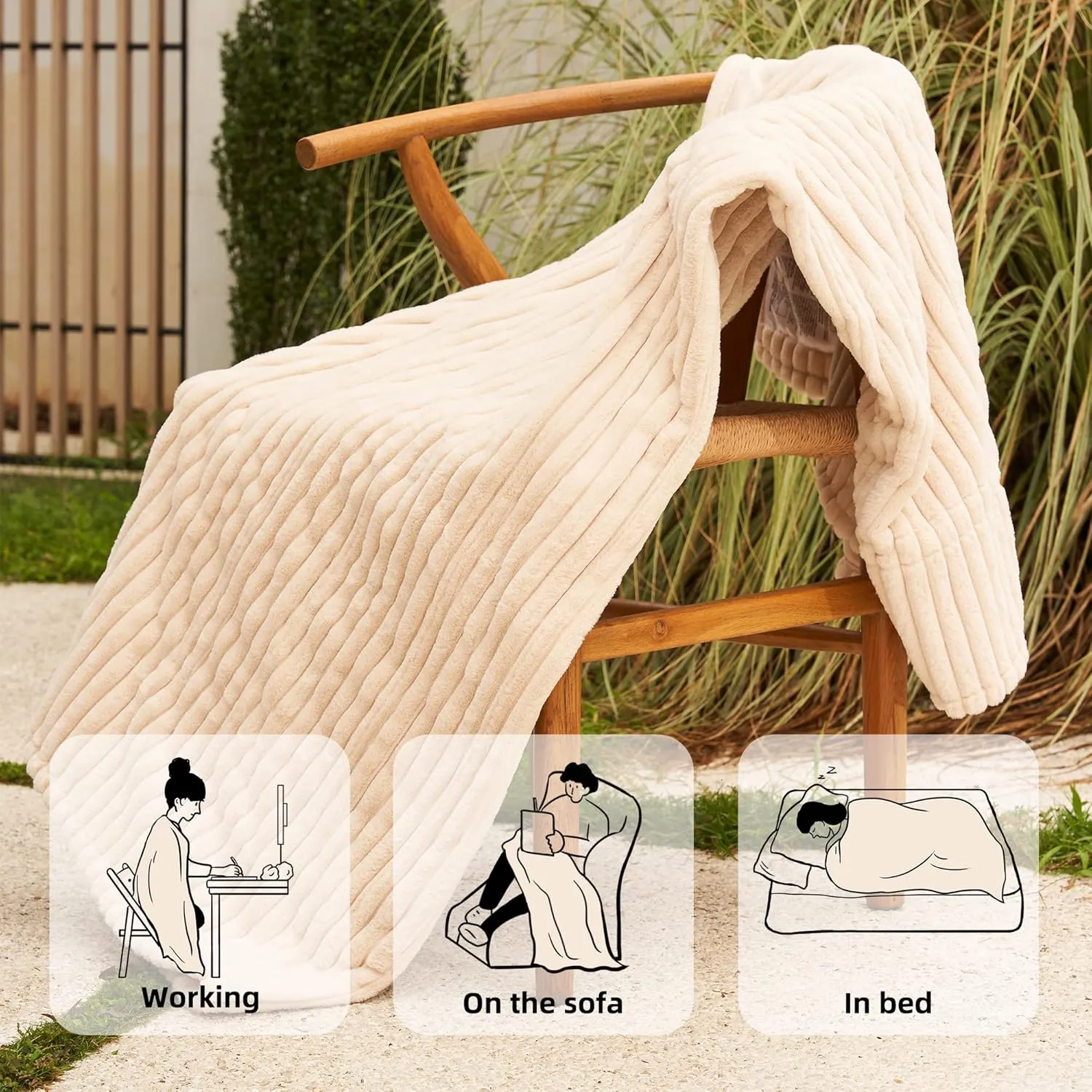 GOTCOZY Electric Blanket Heated Throw 50''X60''- Ribbed Faux Fur Heated Blanket with 4 Heating Level & 3 Hour Auto Off Heating Blanket, ETL&FCC Certified Machine Washable(Eggnog)