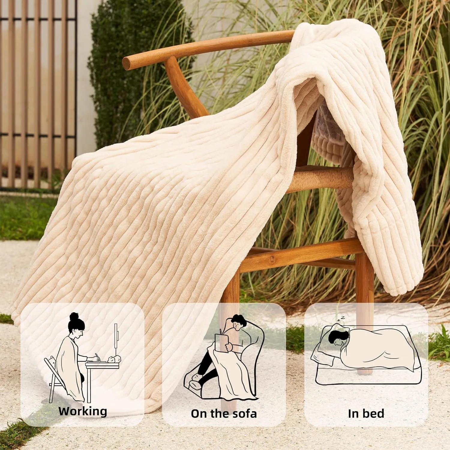 GOTCOZY Electric Blanket Heated Throw 50''X60''- Ribbed Faux Fur Heated Blanket with 4 Heating Level & 3 Hour Auto Off Heating Blanket, ETL&FCC Certified Machine Washable(Eggnog)