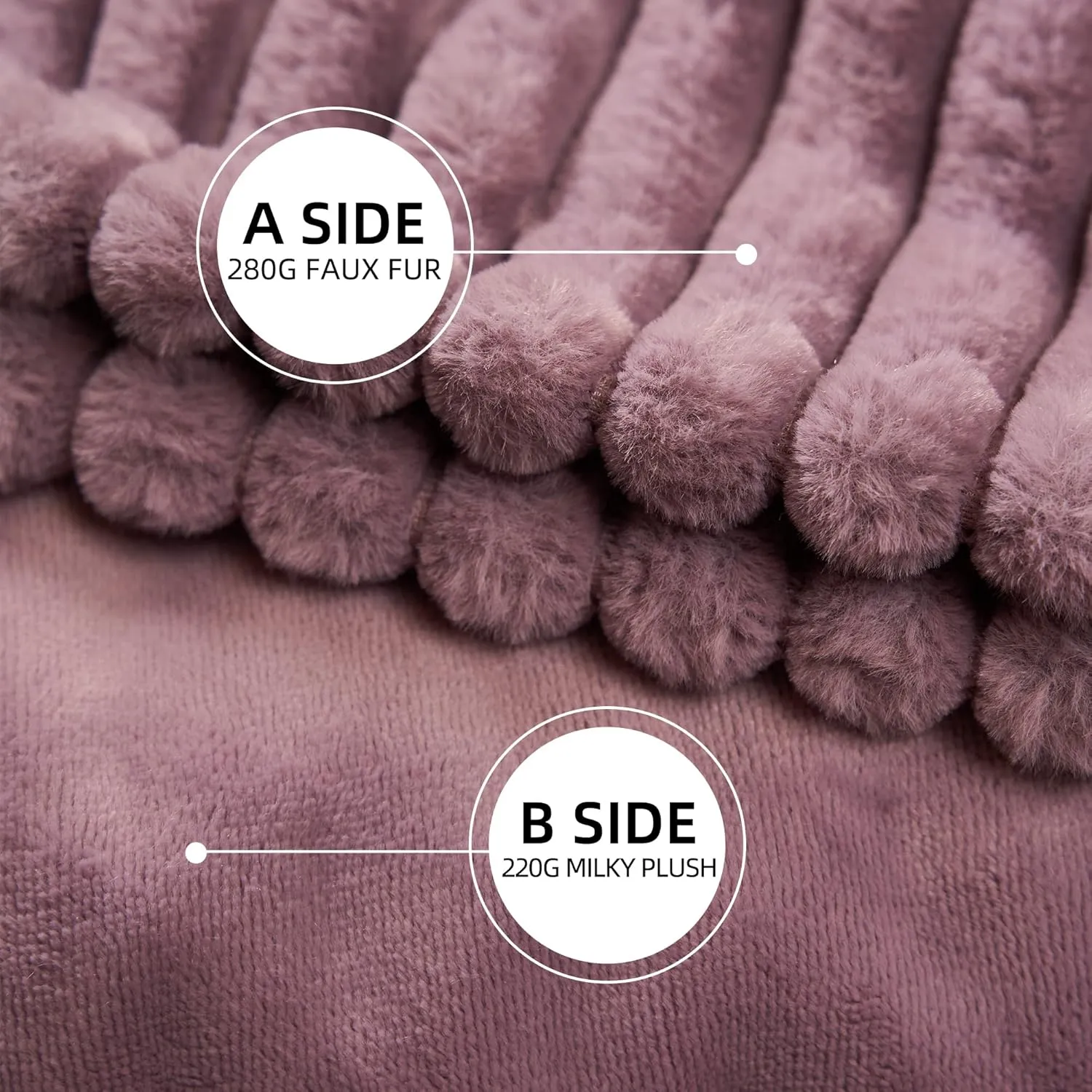 GOTCOZY Electric Blanket Heated Throw 50''X60''- Ribbed Faux Fur Heated Blanket with 4 Heating Level & 3 Hour Auto Off Heating Blanket, ETL&FCC Certified Machine Washable(Violet)