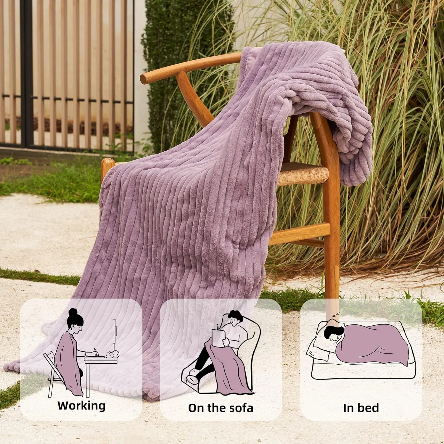 GOTCOZY Electric Blanket Heated Throw 50''X60''- Ribbed Faux Fur Heated Blanket with 4 Heating Level & 3 Hour Auto Off Heating Blanket, ETL&FCC Certified Machine Washable(Violet)