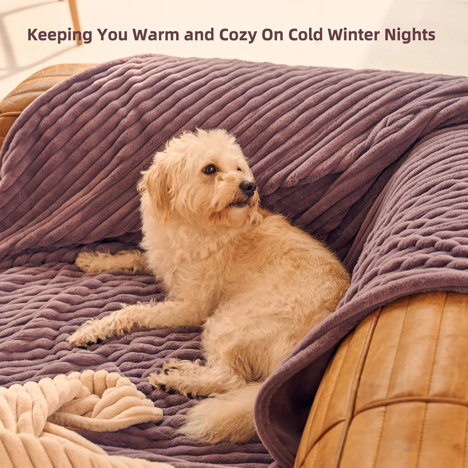 GOTCOZY Electric Blanket Heated Throw 50''X60''- Ribbed Faux Fur Heated Blanket with 4 Heating Level & 3 Hour Auto Off Heating Blanket, ETL&FCC Certified Machine Washable(Violet)