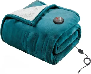 GOTCOZY Heated Blanket Electric Throw 50''X60''- Electric Throw Blanket with One Touch Button 10 Heating Level & 9 Time Settings Heating Blanket, Machine Washable (Blue)