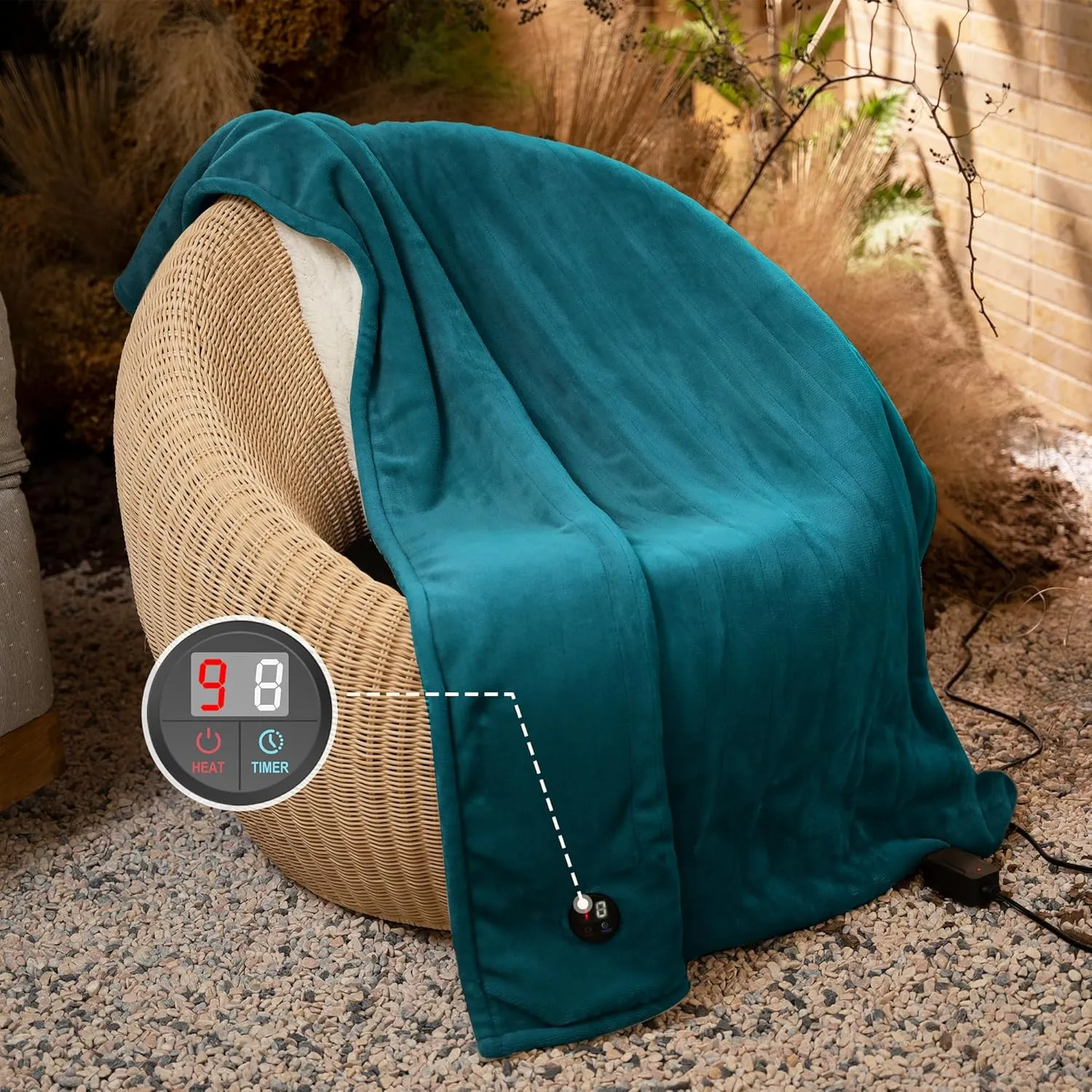 GOTCOZY Heated Blanket Electric Throw 50''X60''- Electric Throw Blanket with One Touch Button 10 Heating Level & 9 Time Settings Heating Blanket, Machine Washable (Blue)