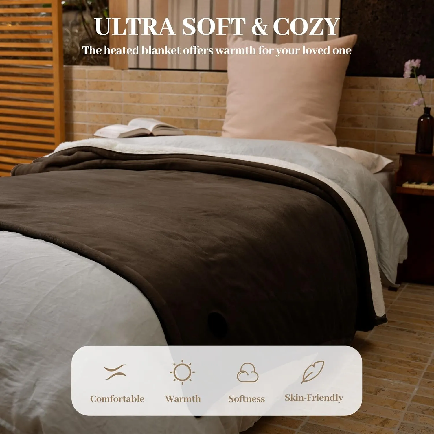 GOTCOZY Heated Blanket Electric Throw 50''X60''- Electric Throw Blanket with One Touch Button 10 Heating Level & 9 Time Settings Heating Blanket, Machine Washable (Brown)