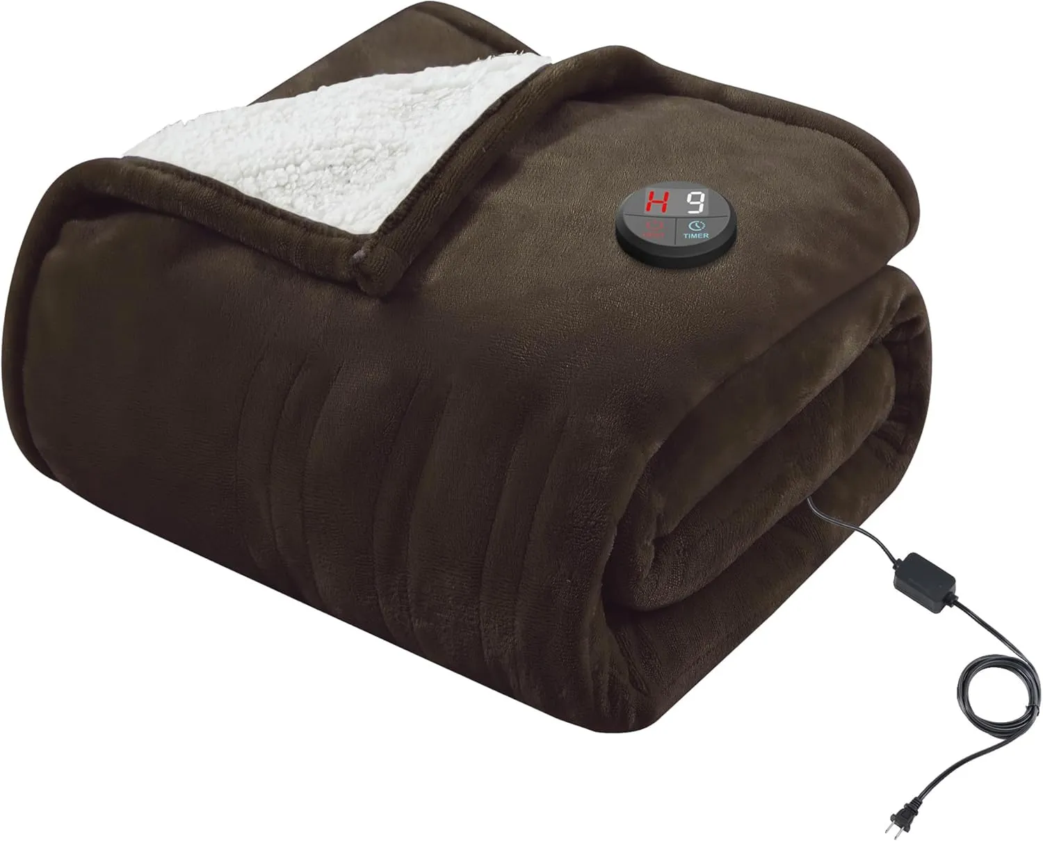GOTCOZY Heated Blanket Electric Throw 50''X60''- Electric Throw Blanket with One Touch Button 10 Heating Level & 9 Time Settings Heating Blanket, Machine Washable (Brown)