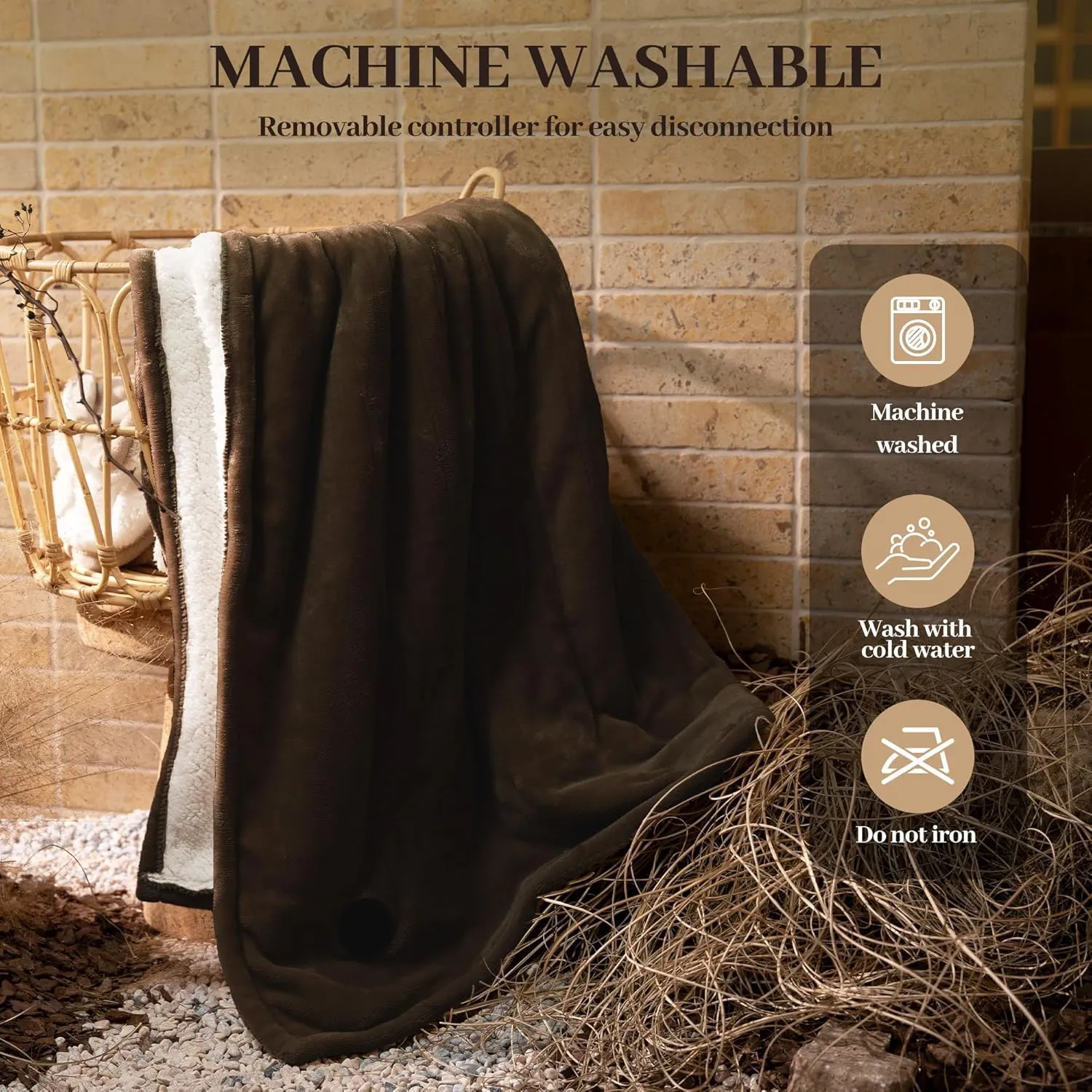 GOTCOZY Heated Blanket Electric Throw 50''X60''- Electric Throw Blanket with One Touch Button 10 Heating Level & 9 Time Settings Heating Blanket, Machine Washable (Brown)
