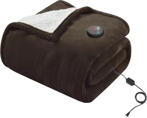 GOTCOZY Heated Blanket Electric Throw 50''X60''- Electric Throw Blanket with One Touch Button 10 Heating Level & 9 Time Settings Heating Blanket, Machine Washable (Brown)
