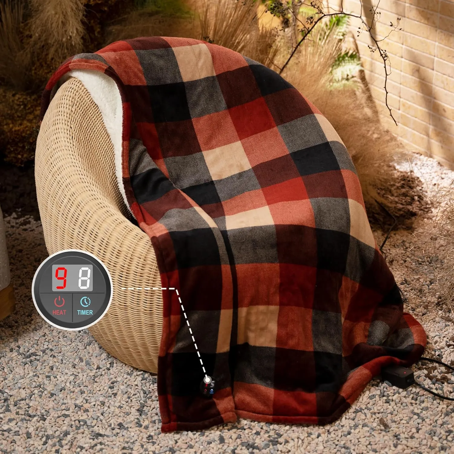 GOTCOZY Heated Blanket Electric Throw 50''X60''- Electric Throw Blanket with One Touch Button 10 Heating Level & 9 Time Settings Heating Blanket, Machine Washable (Check RedBlack)