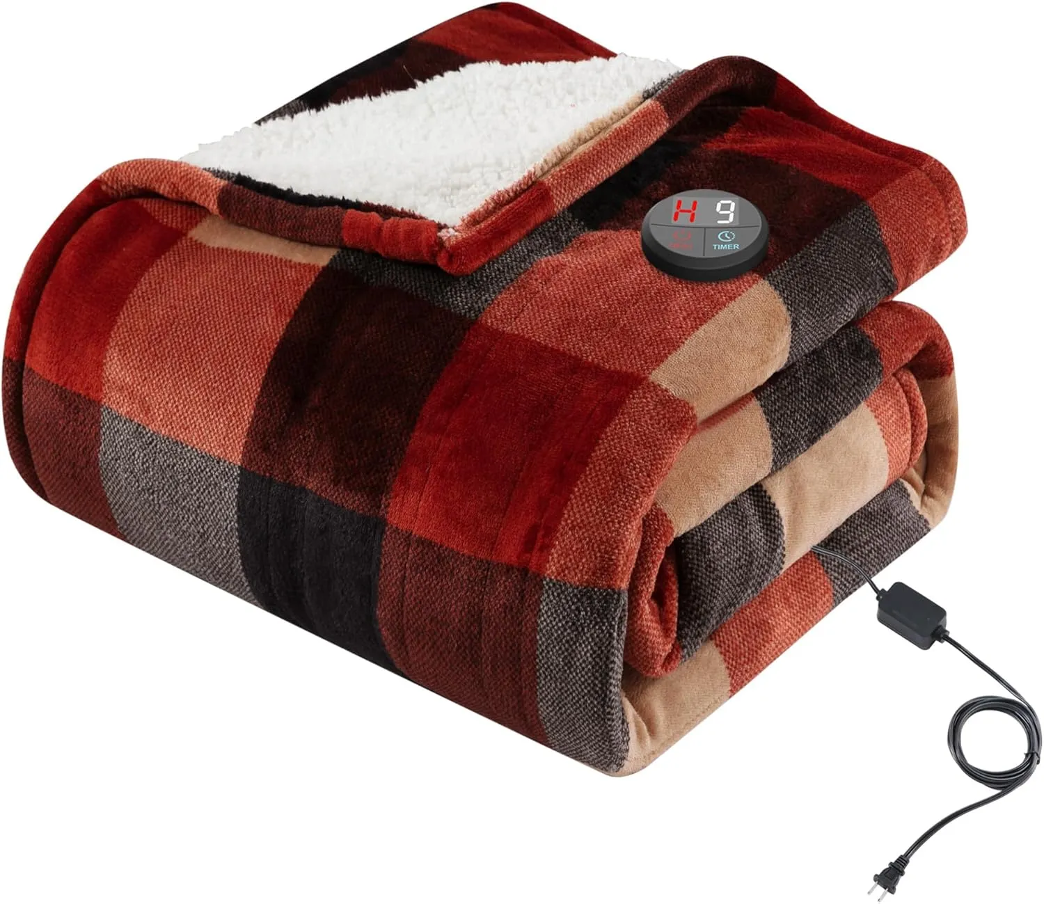 GOTCOZY Heated Blanket Electric Throw 50''X60''- Electric Throw Blanket with One Touch Button 10 Heating Level & 9 Time Settings Heating Blanket, Machine Washable (Check RedBlack)