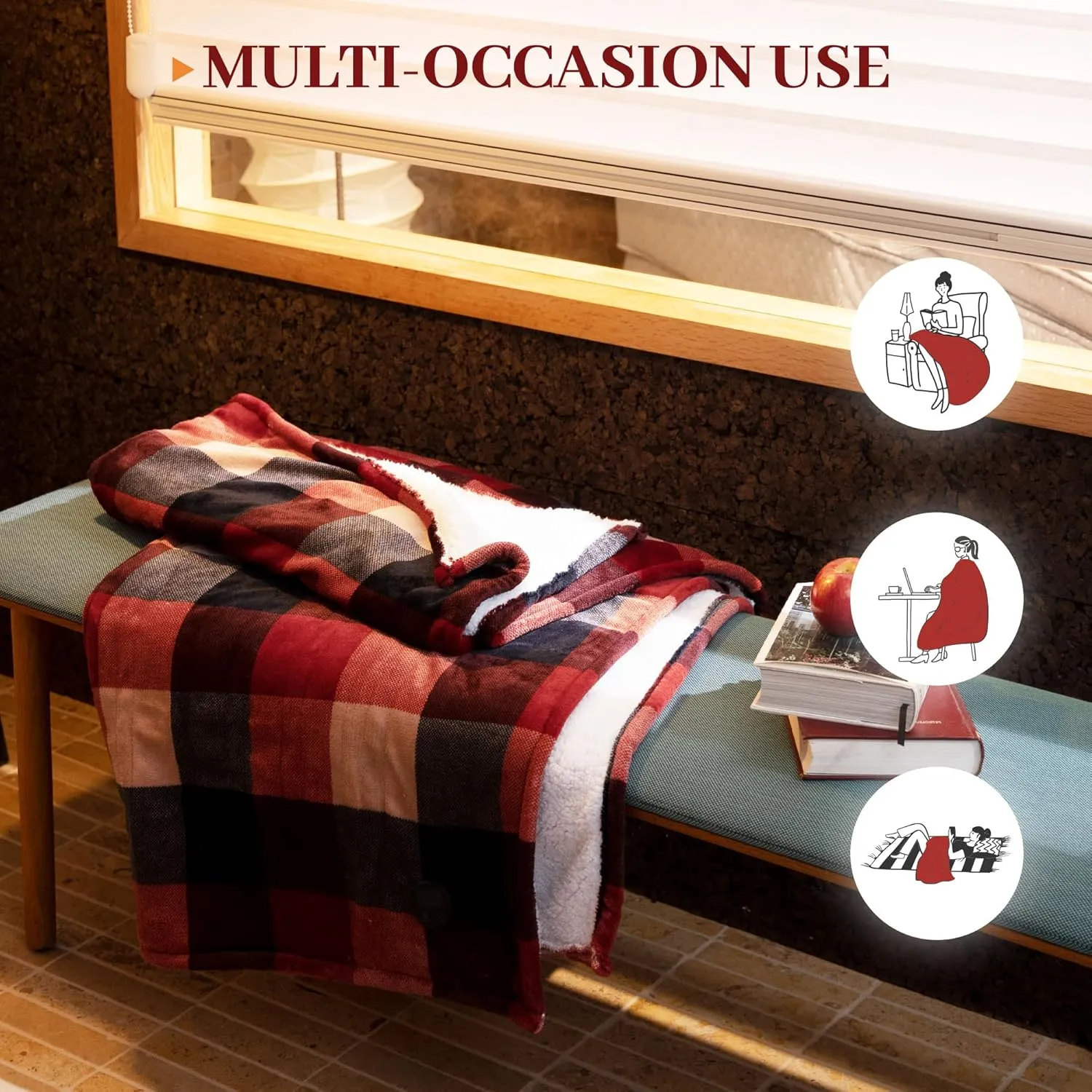GOTCOZY Heated Blanket Electric Throw 50''X60''- Electric Throw Blanket with One Touch Button 10 Heating Level & 9 Time Settings Heating Blanket, Machine Washable (Check RedBlack)