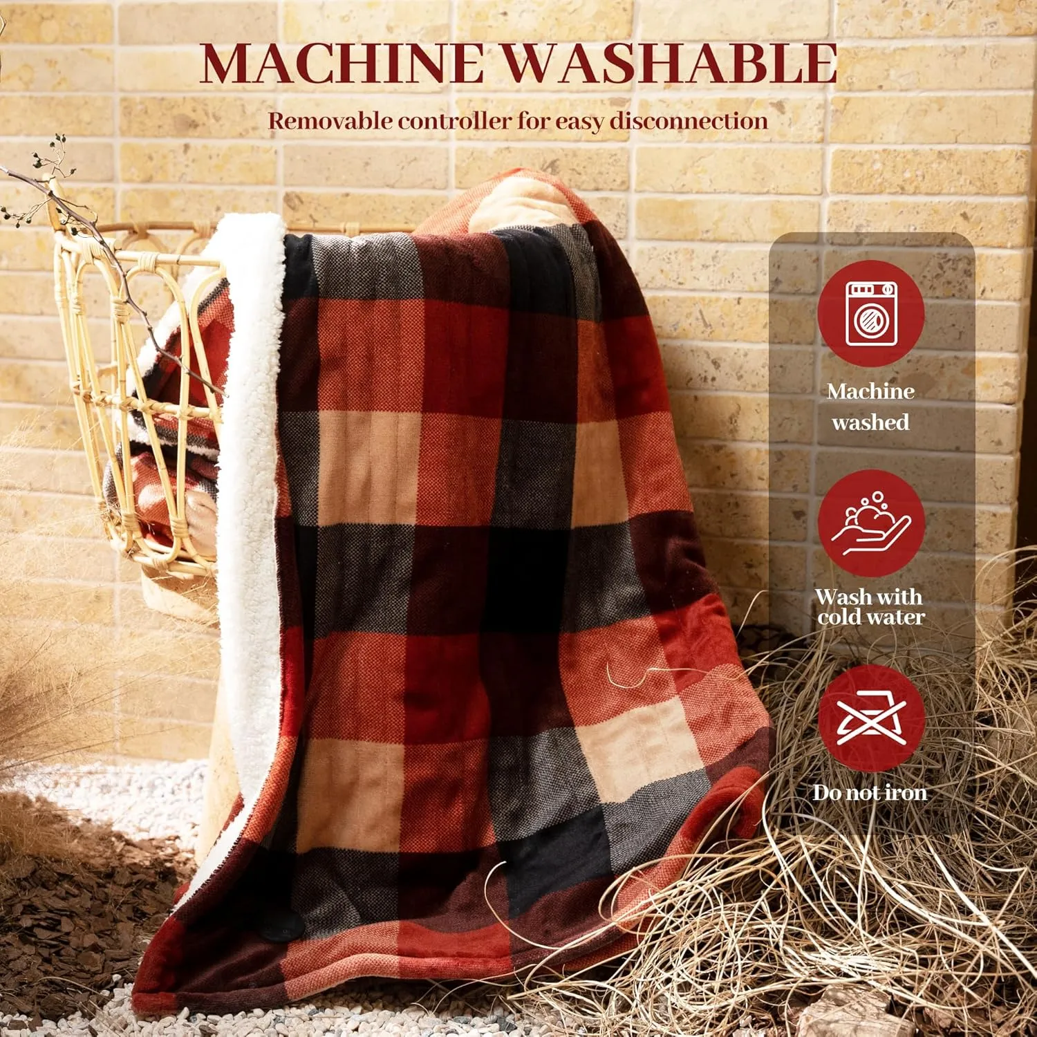 GOTCOZY Heated Blanket Electric Throw 50''X60''- Electric Throw Blanket with One Touch Button 10 Heating Level & 9 Time Settings Heating Blanket, Machine Washable (Check RedBlack)