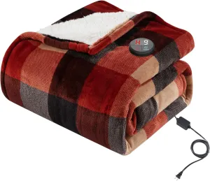 GOTCOZY Heated Blanket Electric Throw 50''X60''- Electric Throw Blanket with One Touch Button 10 Heating Level & 9 Time Settings Heating Blanket, Machine Washable (Check RedBlack)