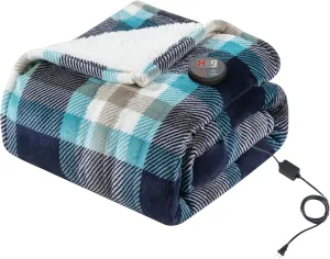 GOTCOZY Heated Blanket Electric Throw 50''X60''- Electric Throw Blanket with One Touch Button 10 Heating Level & 9 Time Settings Heating Blanket, Machine Washable (Check SkyBlue)