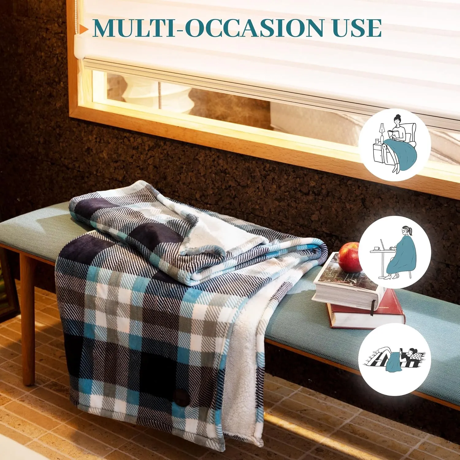 GOTCOZY Heated Blanket Electric Throw 50''X60''- Electric Throw Blanket with One Touch Button 10 Heating Level & 9 Time Settings Heating Blanket, Machine Washable (Check SkyBlue)