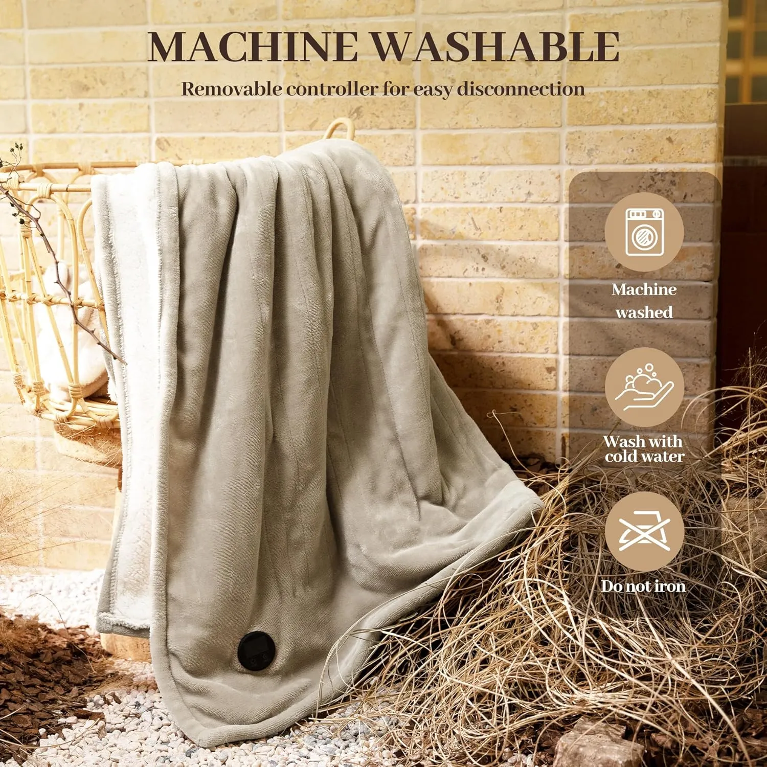 GOTCOZY Heated Blanket Electric Throw 50''X60''- Electric Throw Blanket with One Touch Button 10 Heating Level & 9 Time Settings Heating Blanket, Machine Washable (Khaki)