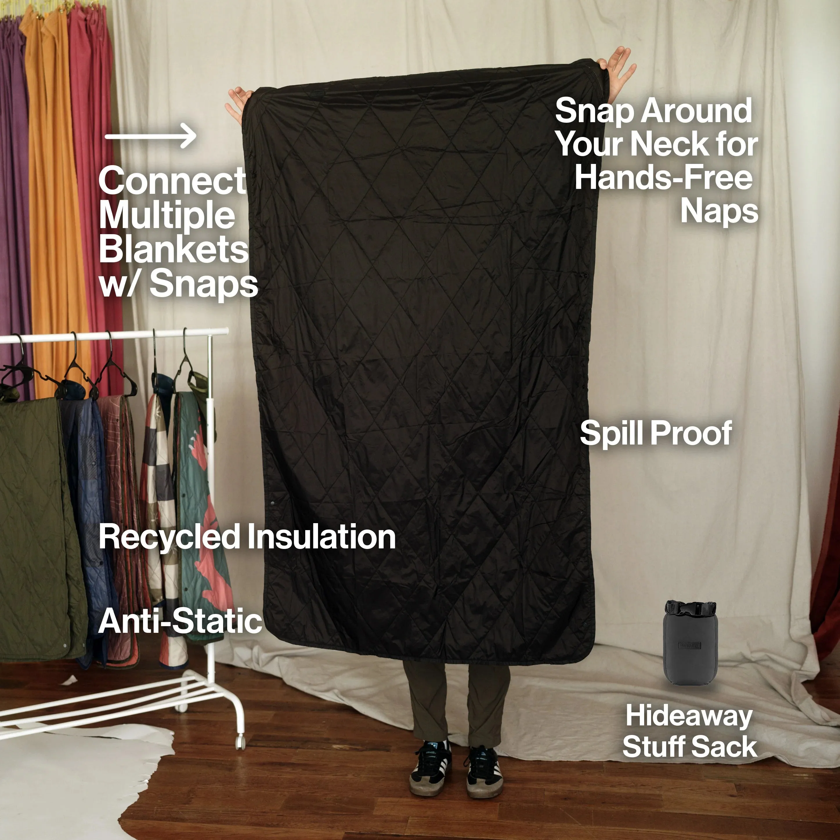 Gravel Travel UltraPak Everyday Blanket - More Packable & Puffy - Black