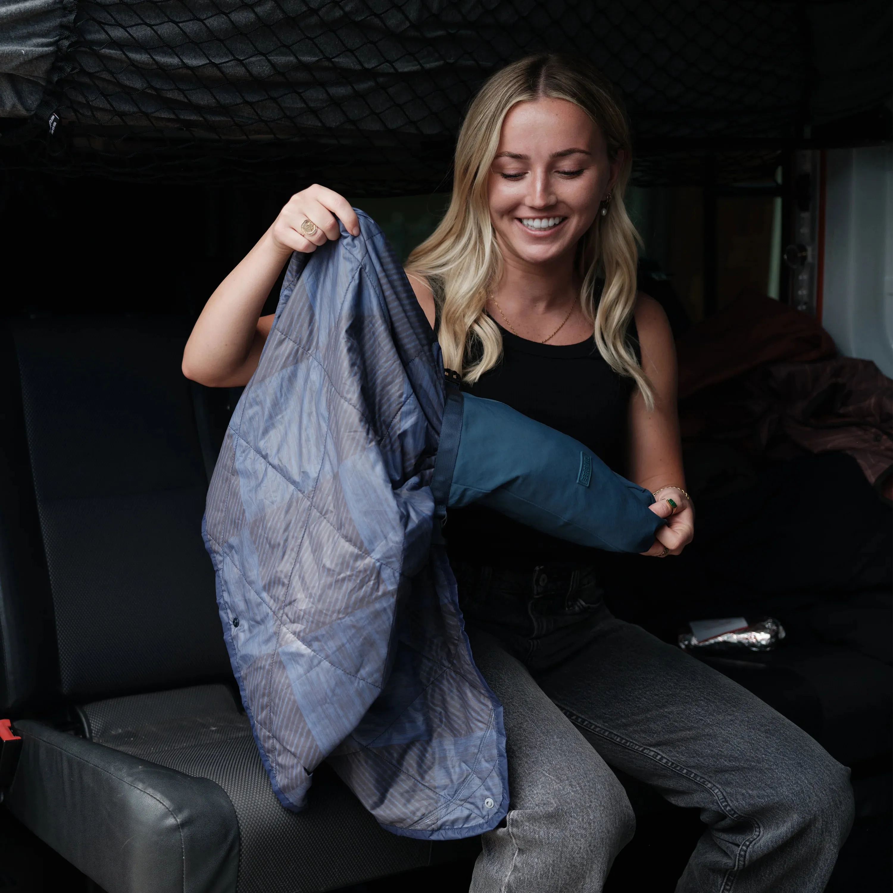 Gravel Travel UltraPak Everyday Blanket - More Packable & Puffy - Blue Checkered