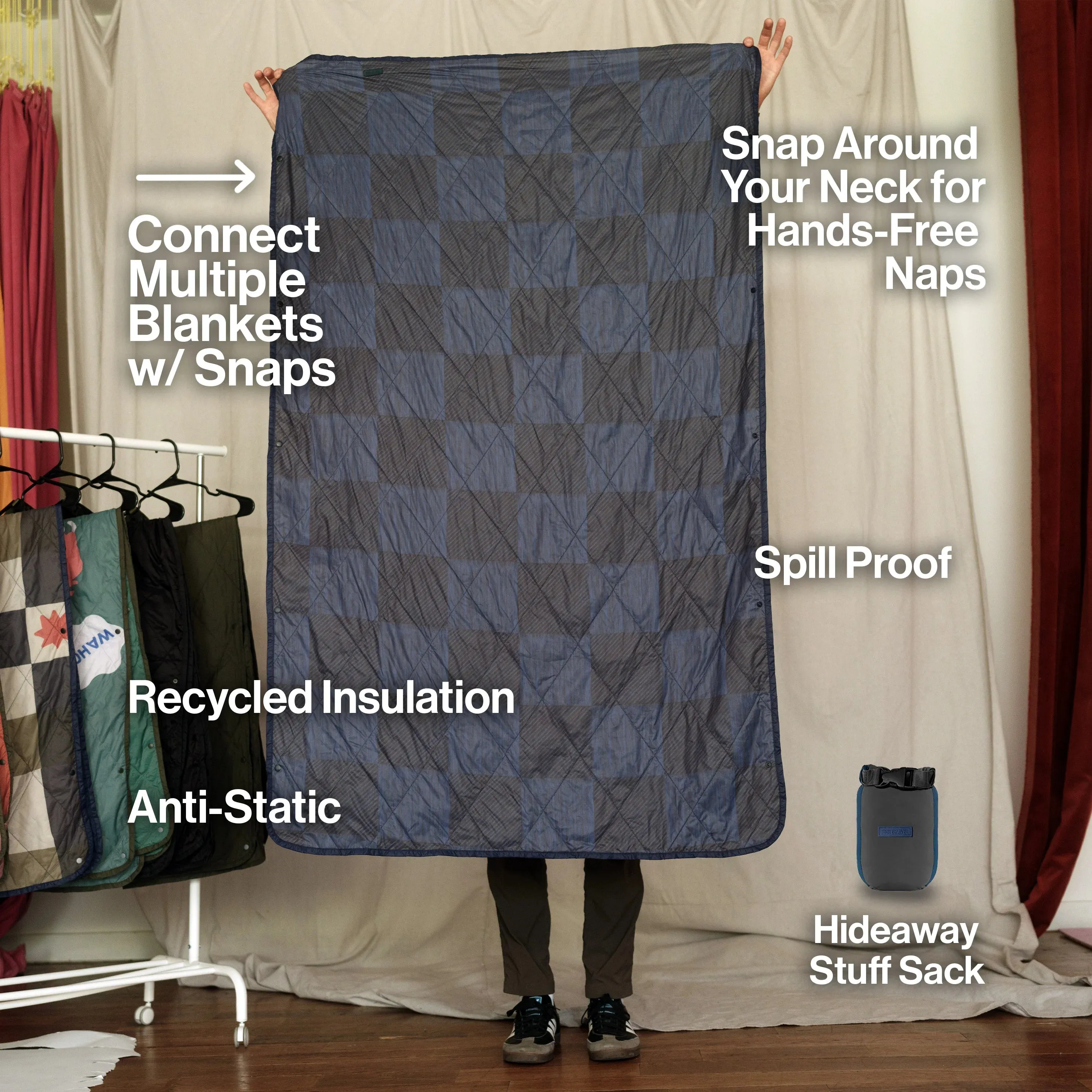 Gravel Travel UltraPak Everyday Blanket - More Packable & Puffy - Blue Checkered