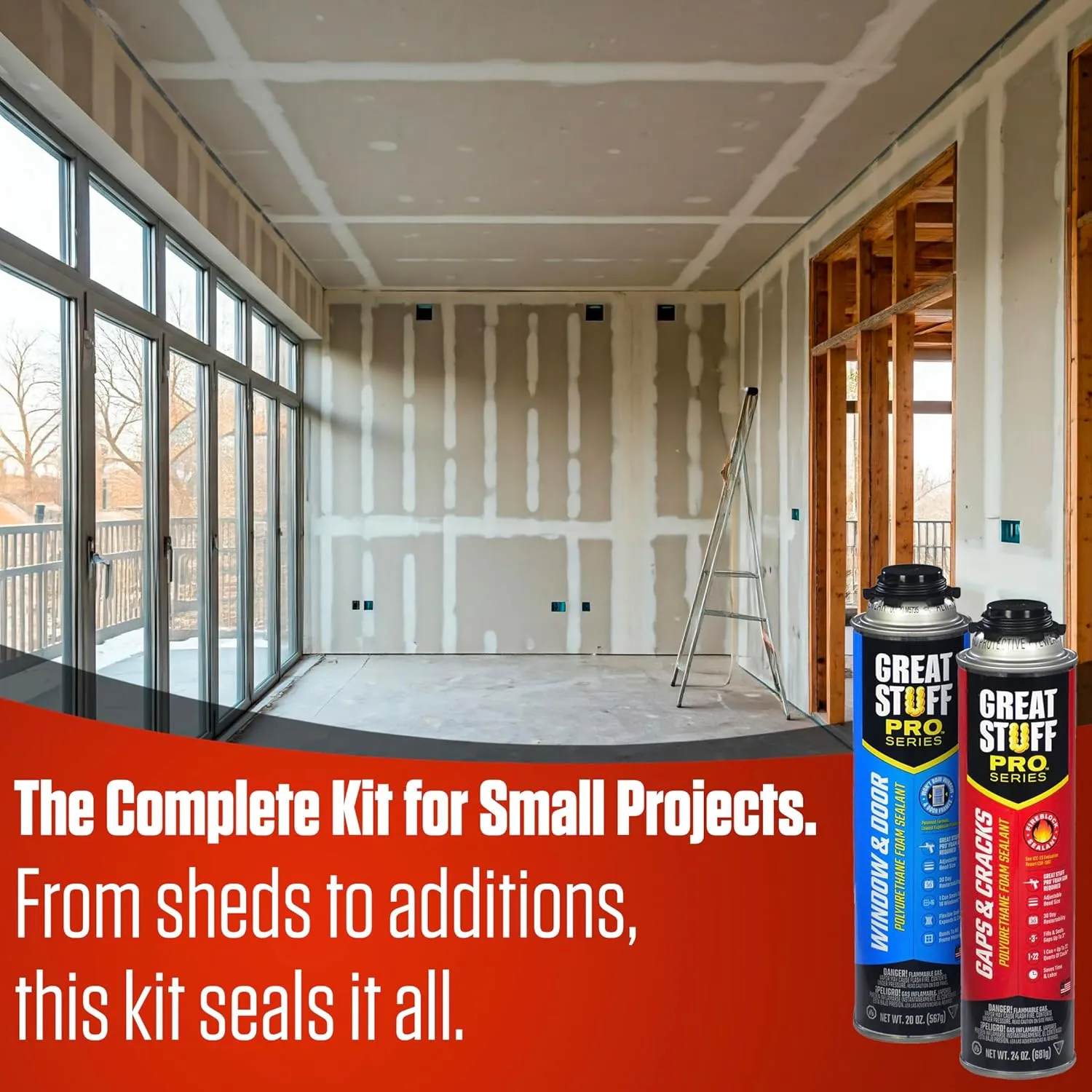 GREAT STUFF PRO Gaps & Cracks 24oz, Window & Door 20oz Polyurethane Foam Sealant and Cleaner Kit for AWF PRO AWF 1300 High Precision Spray Foam Gun and Gloves (One Can Kit)