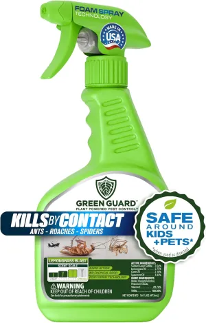 Green Guard Pest Control Spray- Safe Around Children & Pets, Kills by Contact: Ants, Roaches, Spiders & Other Crawling Insects, Indoor and Outdoor, Pleasant Scent (Lemongrass Blast, 16oz)