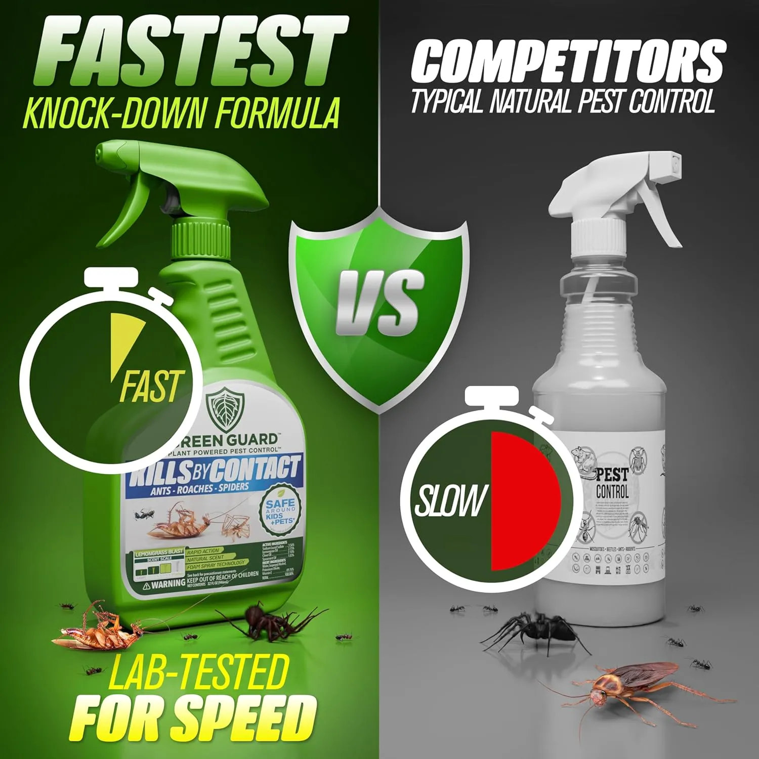 Green Guard Pest Control Spray- Safe Around Children & Pets, Kills by Contact: Ants, Roaches, Spiders & Other Crawling Insects, Indoor and Outdoor, Pleasant Scent (Lemongrass Blast, 16oz)