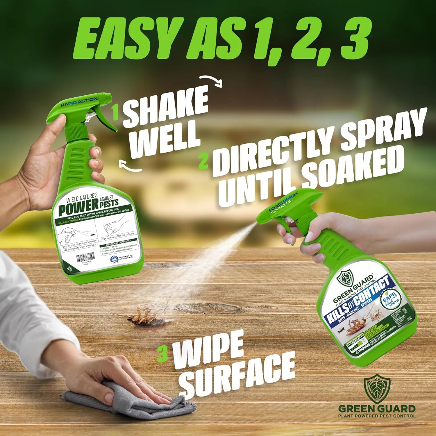 Green Guard Pest Control Spray- Safe Around Children & Pets, Kills by Contact: Ants, Roaches, Spiders & Other Crawling Insects, Indoor and Outdoor, Pleasant Scent (Lemongrass Blast, 16oz)