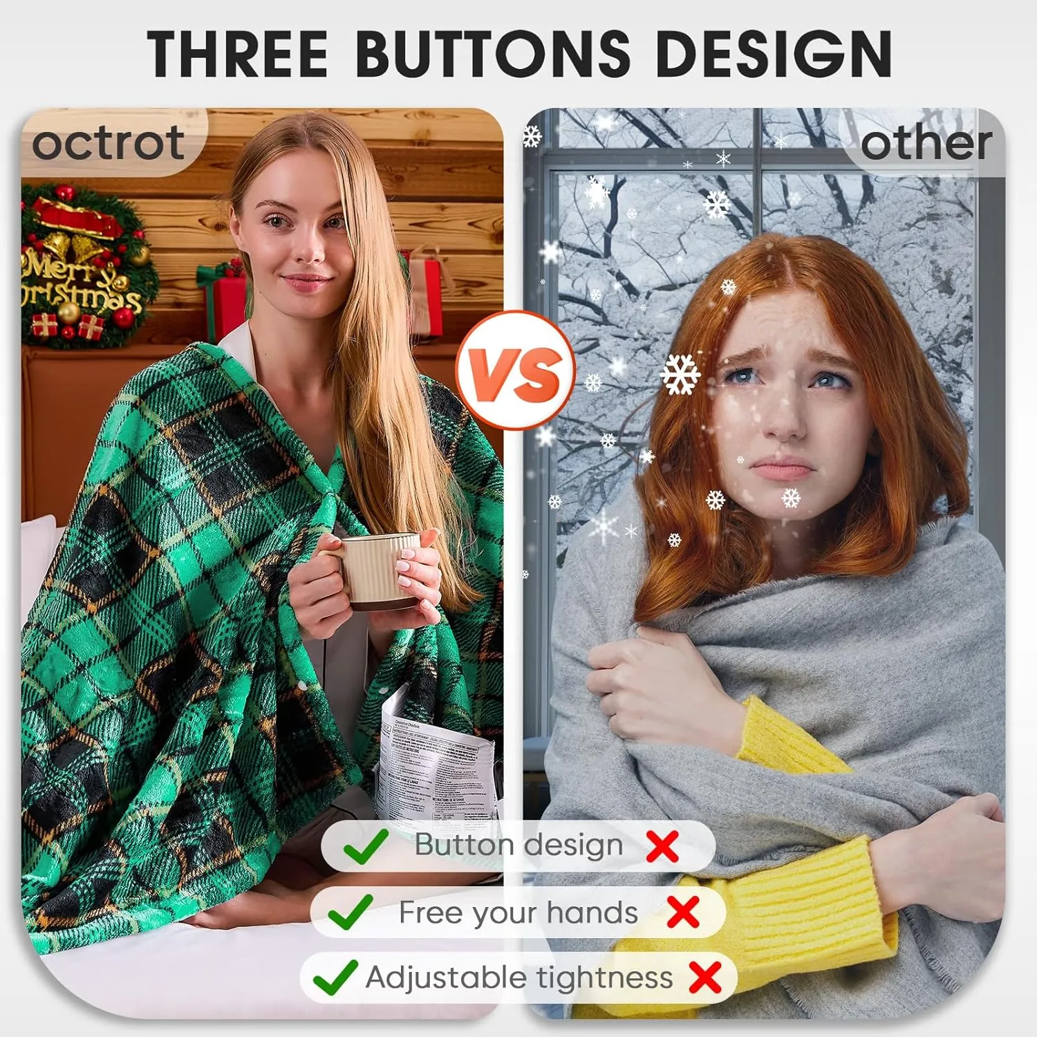 Green Heated Blanket Electric Throw 50X60, Christmas Heating Blanket for Couch, Plaid Sherpa Winter Blankets Warmer, 10 Heating Levels & 8-Hour Auto Off, Fast Heated House Warming Gifts New Home Decor