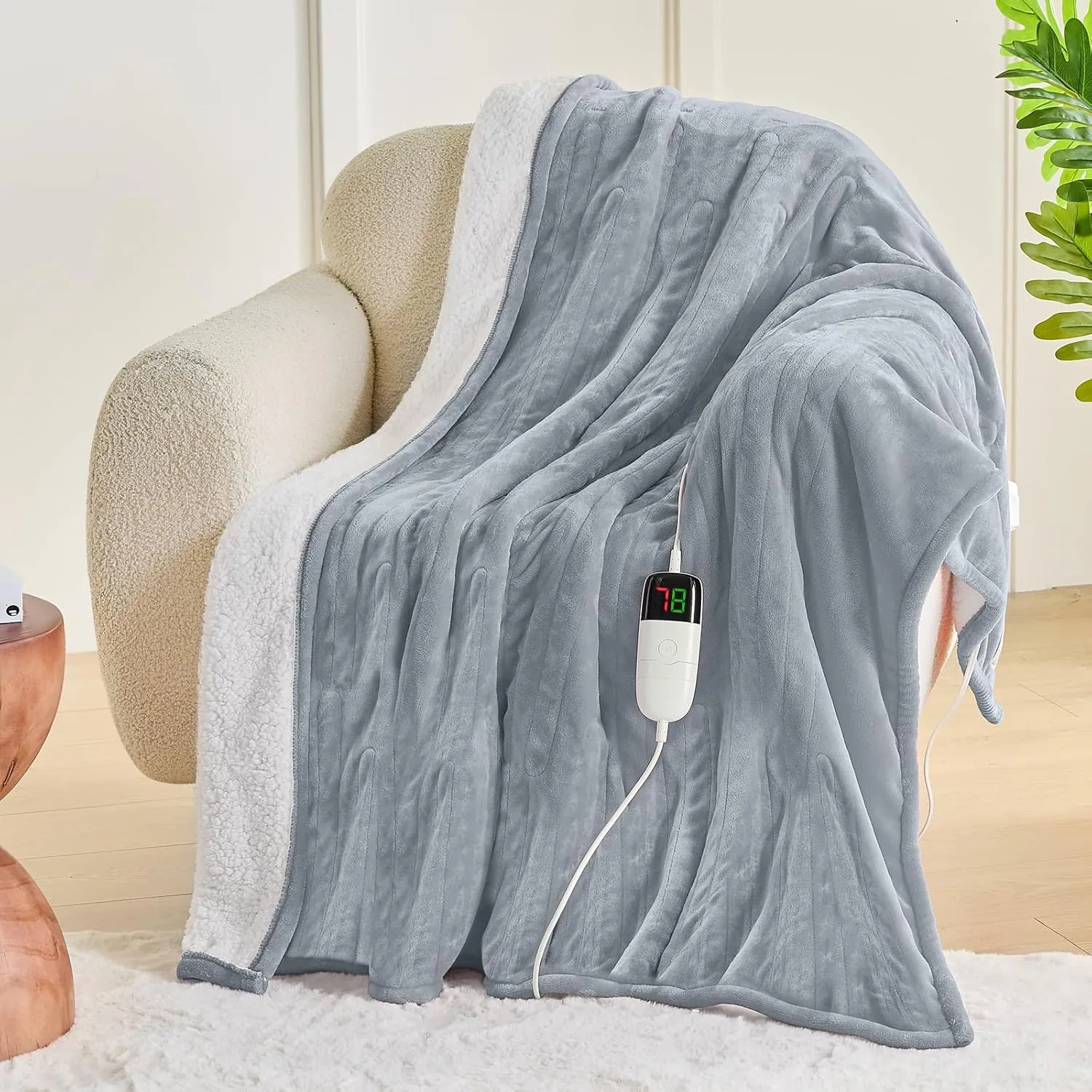 Greenoak Heated Blanket - Electric Full 72"X84", 10 Heat Levels, Auto-Off, Overheat Protection, Soft Flannel Sherpa, ETL Certified Dove Grey