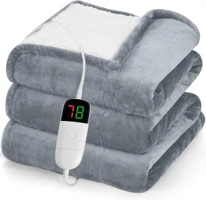 Greenoak Heated Blanket - Electric Full 72"X84", 10 Heat Levels, Auto-Off, Overheat Protection, Soft Flannel Sherpa, ETL Certified Dove Grey