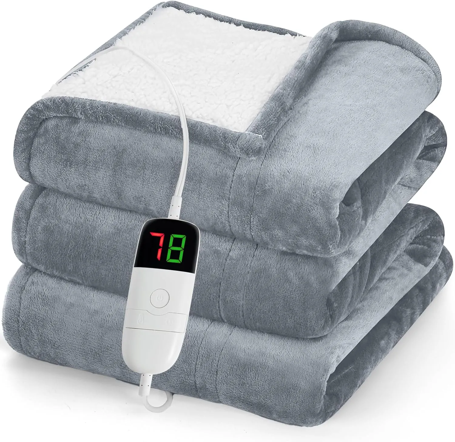 Greenoak Heated Blanket - Electric Full 72"X84", 10 Heat Levels, Auto-Off, Overheat Protection, Soft Flannel Sherpa, ETL Certified Dove Grey
